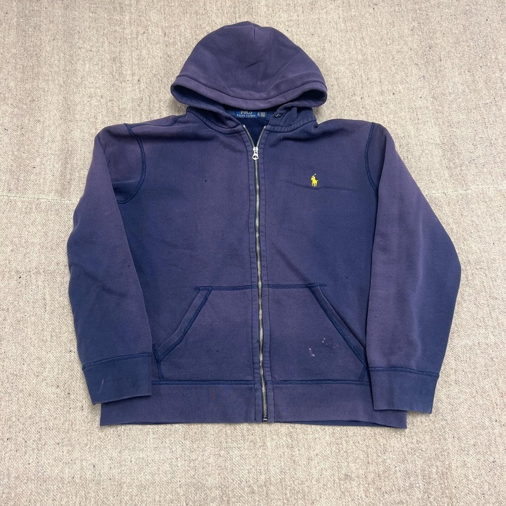 Vintage Polo Ralph Lauren Zip Up Hoodie Mens XL Blue 2000s Y2K Faded